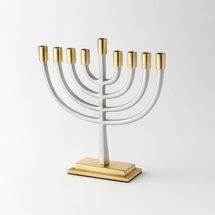 חנוכייה לנרות אלומיניום מהודרת עם קנים זהב 19 ס"מ