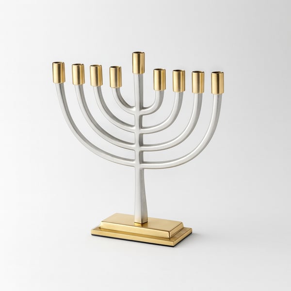 חנוכייה לנרות אלומיניום מהודרת עם קנים זהב 19 ס"מ