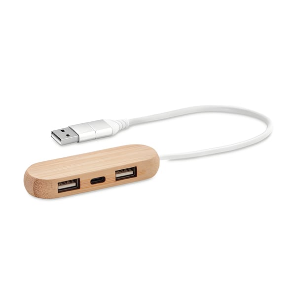 3-Port Type-C USB Hub in Bamboo Case