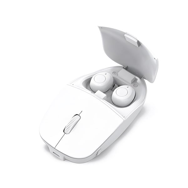 Robotics Wireless Mouse with Integrated TWS Earbuds