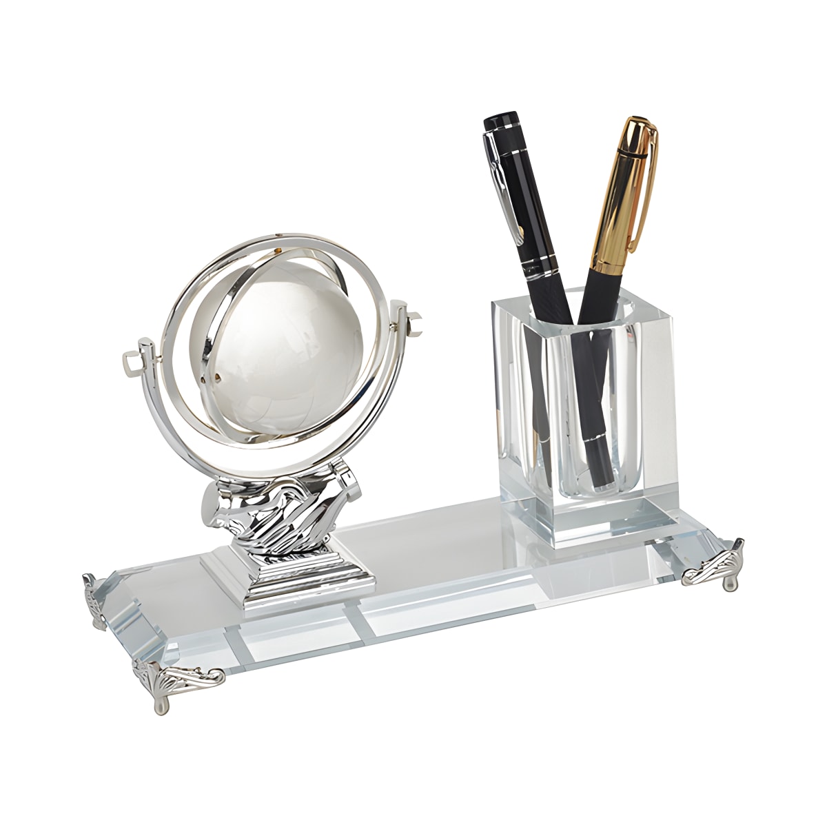 מעמד יוקרתי לקריסטל גלובוס עם מחזיק עטים