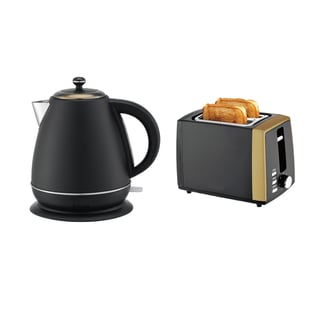 Luxury Kitchen Set: Black and Copper Kettle & Toaster