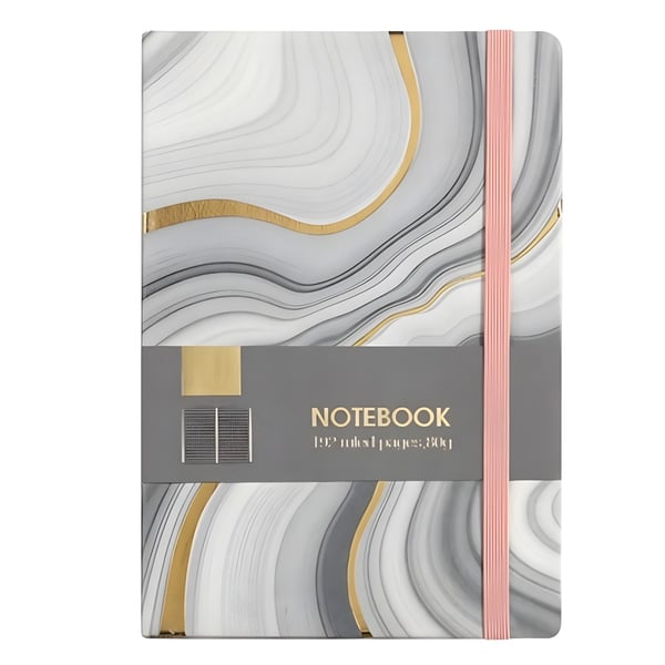 Elegant PU Notebook with Faded Marble Design and Gold Stripes