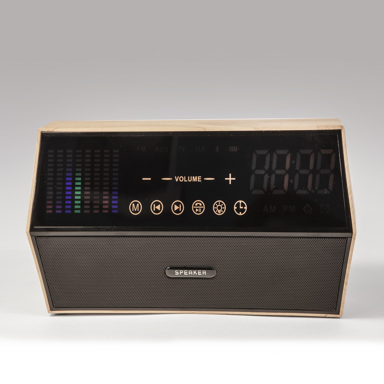 רמקול שולחני אלגנטי עם מסגרת עץ דיגיטלית