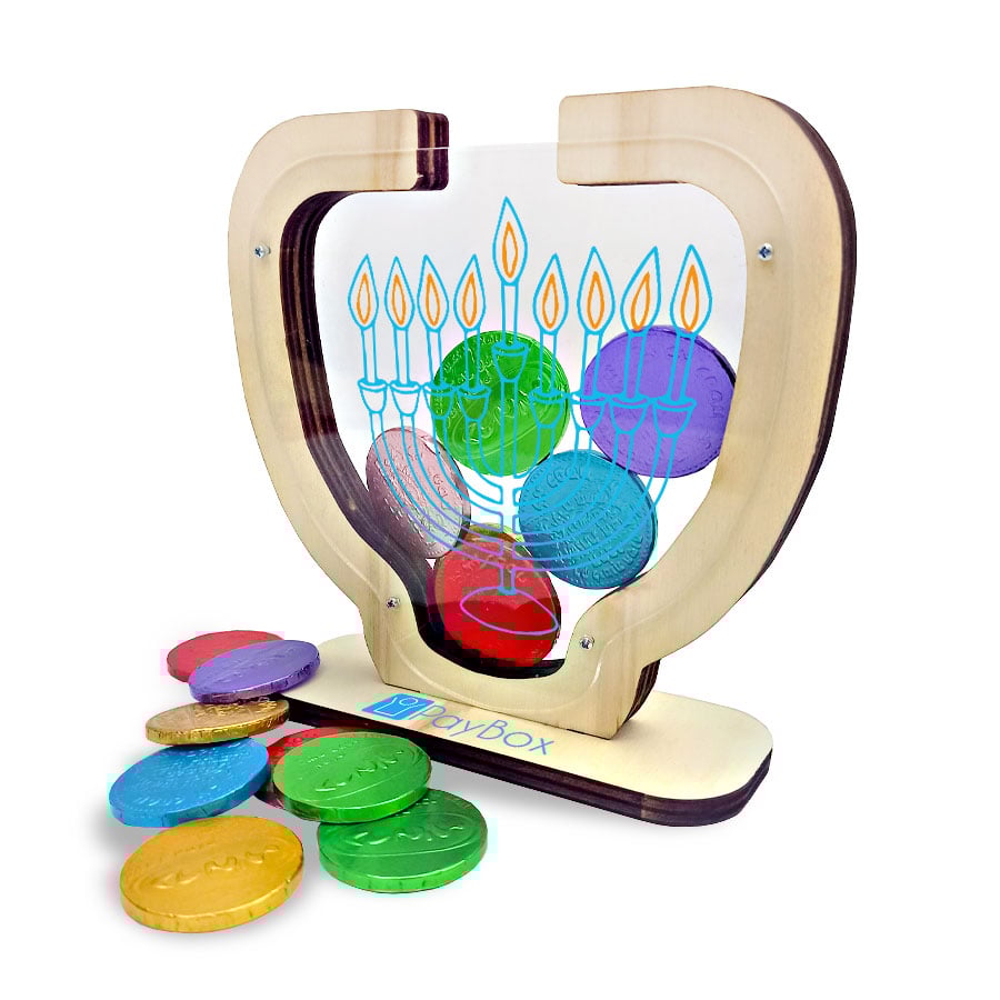 קופת חנוכייה מעוצבת מעץ ופרספקס