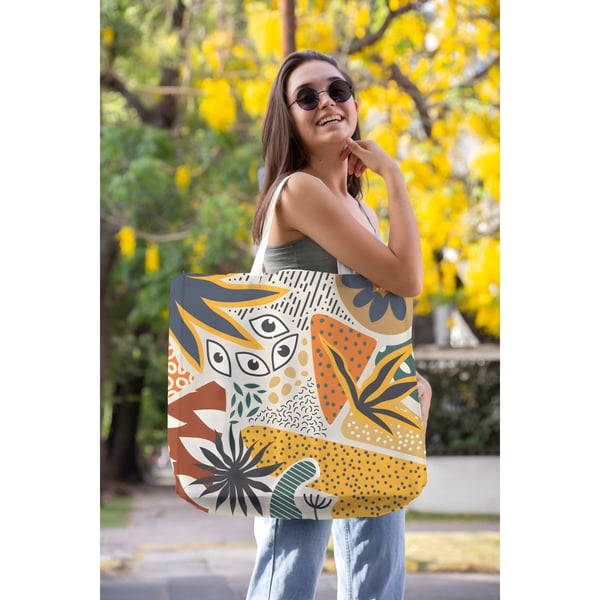 Wide Canvas Beach Side Bag with Colorful Print