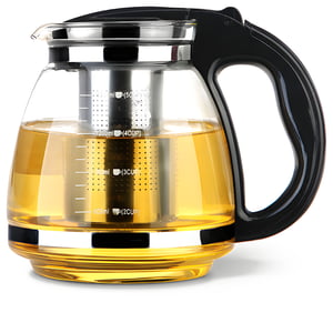 קנקן זכוכית לחליטת תה עם מסננת נירוסטה