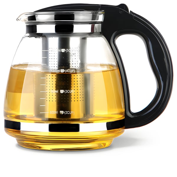 קנקן זכוכית לחליטת תה עם מסננת נירוסטה