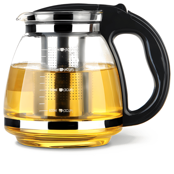 קנקן זכוכית לחליטת תה עם מסננת נירוסטה