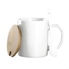 Ceramic Coffee Cup with Wooden Lid and Spoon, 350 ml