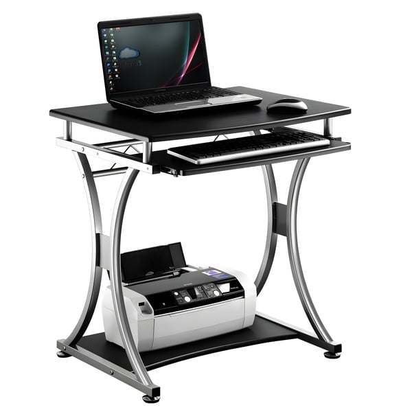 Stylish Metal Computer Desk with Black Wooden Top