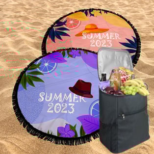 מארז חוף זוגי יוקרתי עם מגבות עגולות וצידנית