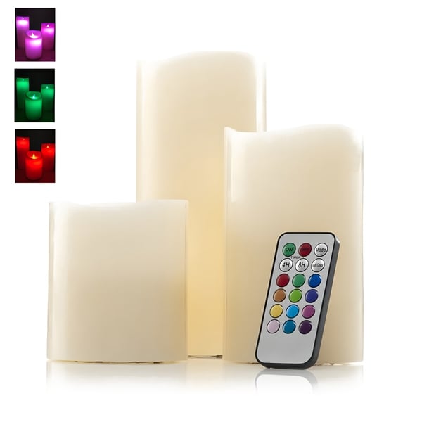Decorative LED Candle Set with Timer Remote - Three Sizes with Ambient Lighting