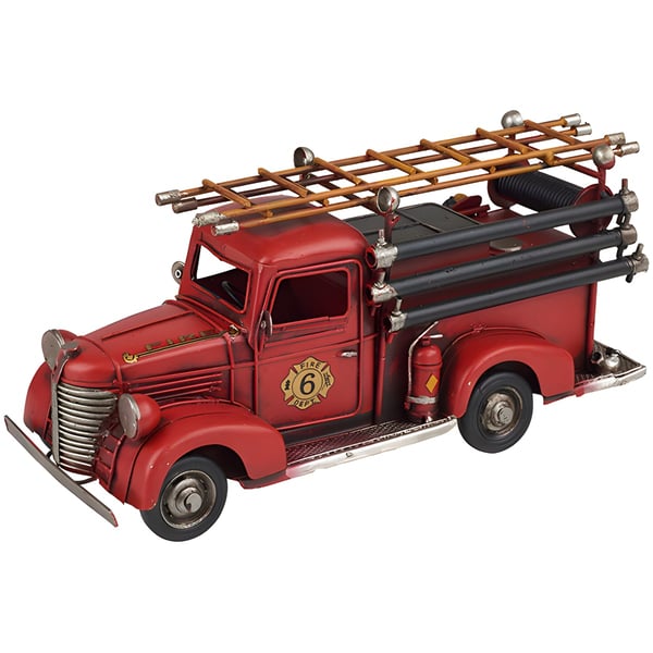 Vintage Red Fire Truck with Ladders Handmade Metal