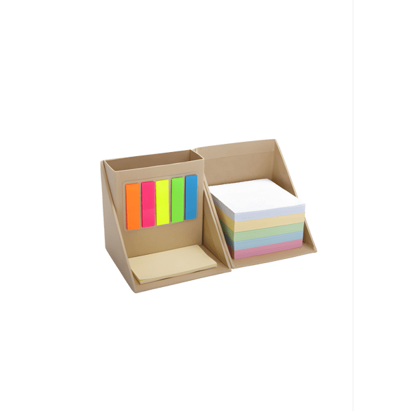 מעמד שולחני קובייתי עם ניירות דביקים ומקום לעטים