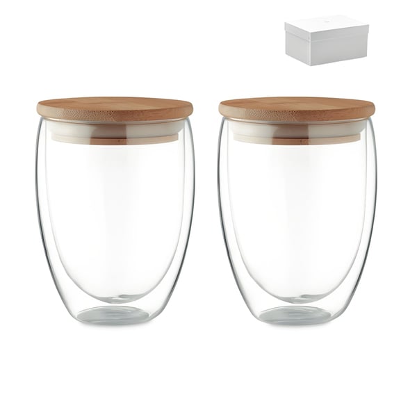 Double Wall Glass Set with Bamboo Lid
