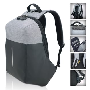 "סקיור פלוס" תיק גב אנטי-גניבה למחשב נייד עם מנעול קוד ושקע USB