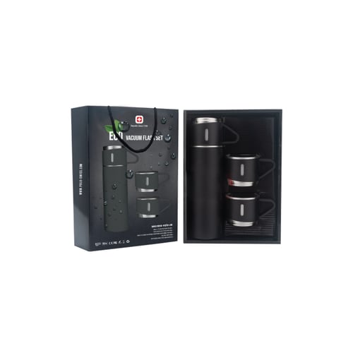 שחור/Black - תרמוס חצי ליטר+ 3 כוסות באריזת מתנה מהודרת