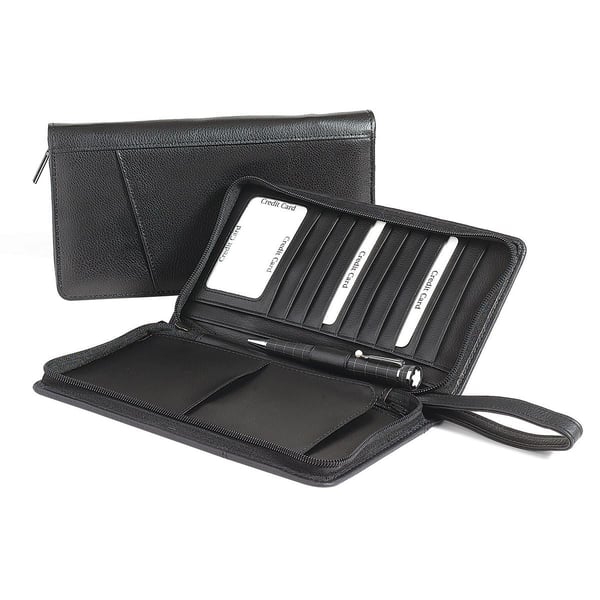 Napa Leather Document Case with External Zipper and Detachable Handle