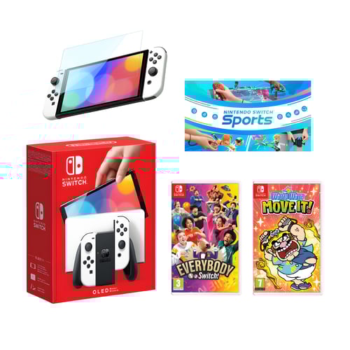 חבילת Nintendo Switch OLED לבן עם משחקים ומגן מסך