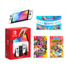 חבילת Nintendo Switch OLED לבן עם משחקים ומגן מסך