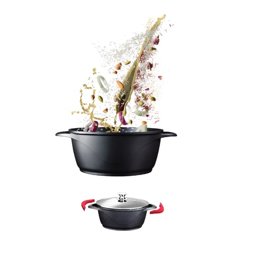 סיר אינדוקציה 24 עם מכסה זכוכית מאלומיניום יצוק - BLACK SHALE