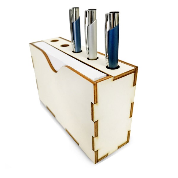 Wooden Pen Stand with Notepad - Perfect Office Gift