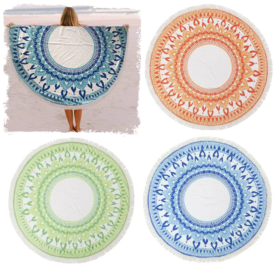 מגבת חוף עגולה ענקית עם פרנזים - מתנה עסקית ייחודית