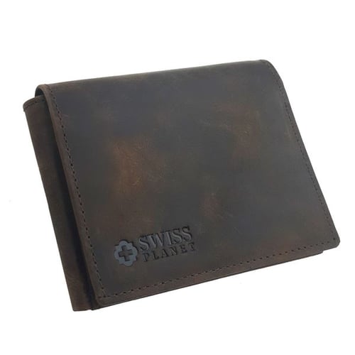 ארנק עור לגבר SWISS PLANET - חום כהה