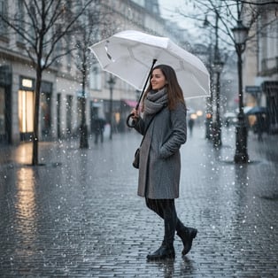 מטריה מתהפכת איכותית 23 אינץ' עם בד לבן חיצוני וכסוף פנימי
