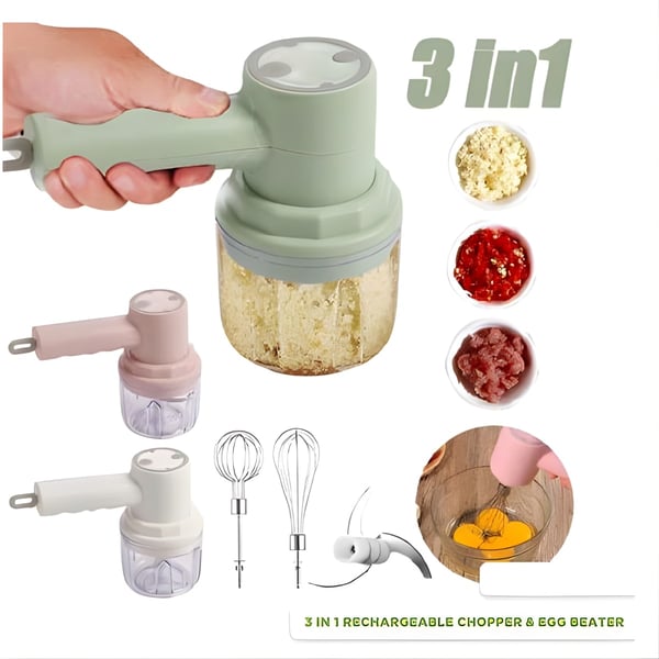3-in-1 Cordless Hand Mixer for Whipping, Crushing, and Grinding