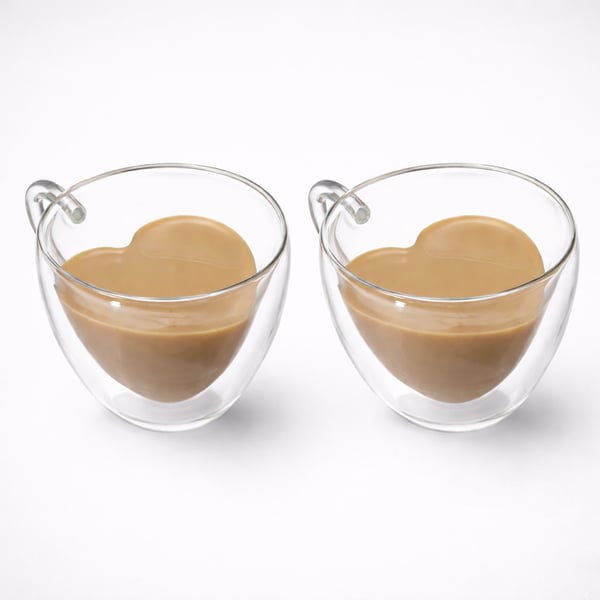 סט של 2 כוסות זכוכית כפולות עם אפקט לב - שתייה באהבה