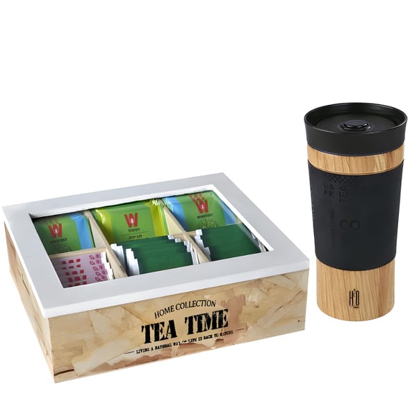 Perfect Tea Gift Set with Wooden Box and Thermal Mug