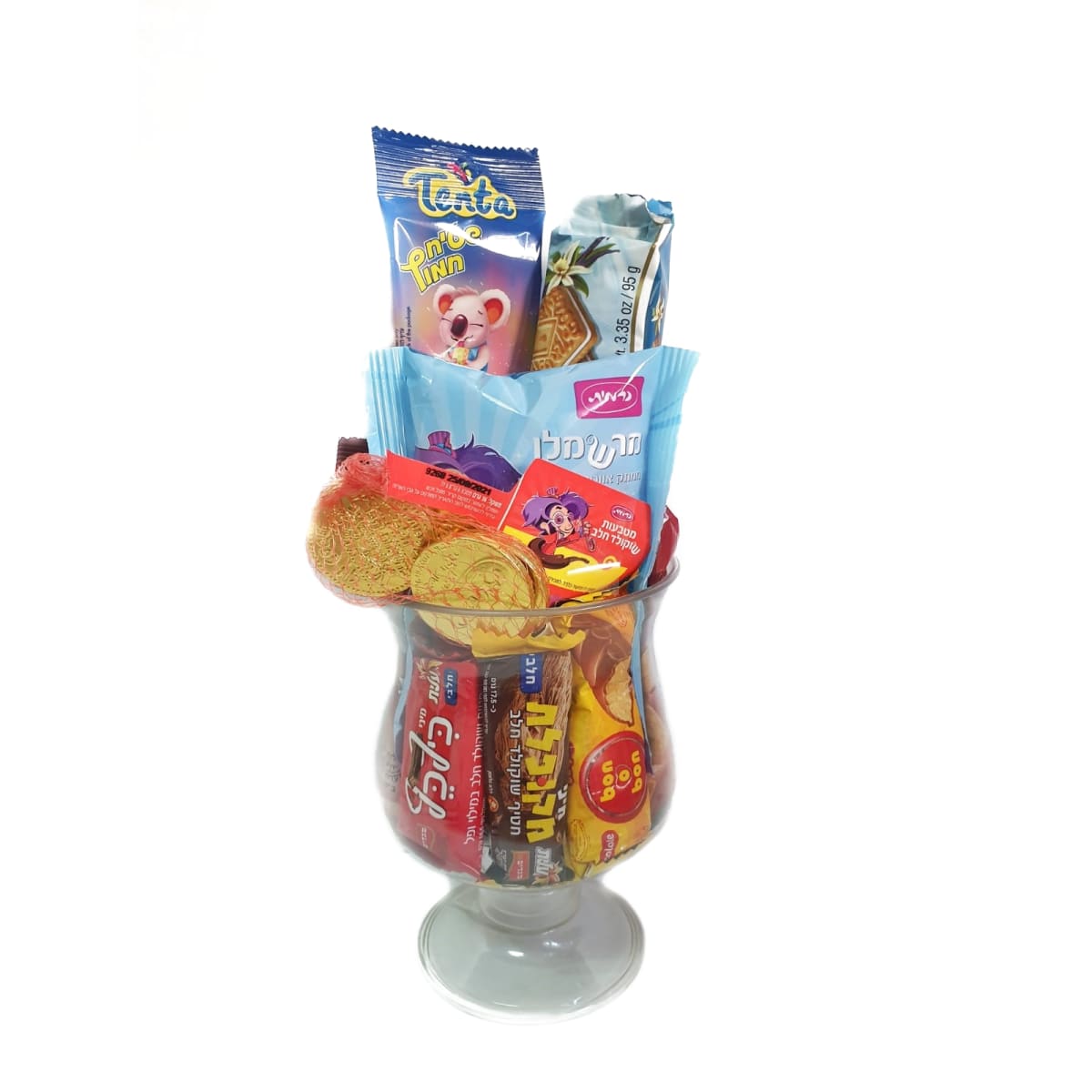 מארז מתנה חגיגי עם כד פלסטיק שקוף על רגל