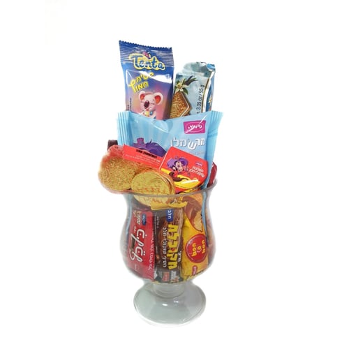 מארז מתנה חגיגי עם כד פלסטיק שקוף על רגל