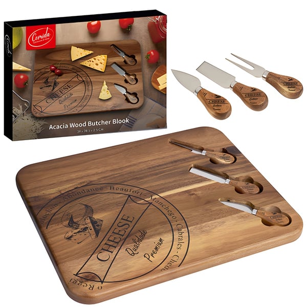 Comida Elegant Acacia Wood Cheese Cutting Set with 3 Knives