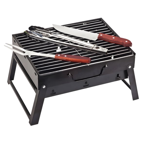 Portable Folding BBQ Grill with Utensil Set