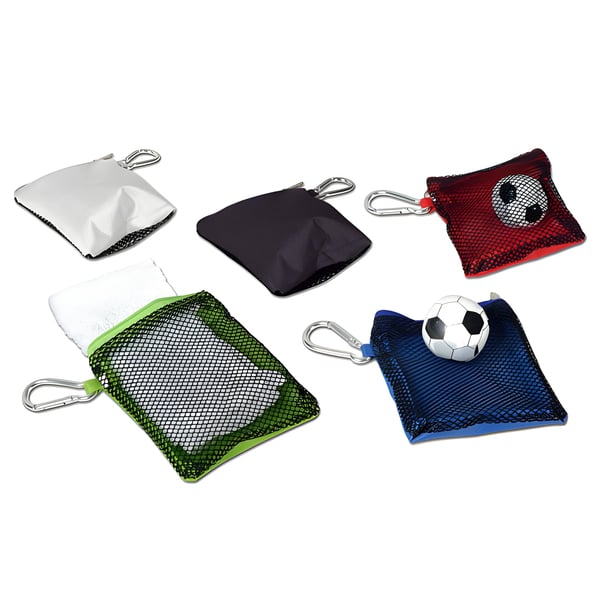 Soccer Ball-Shaped Cloth in Mesh Pouch with Carabiner