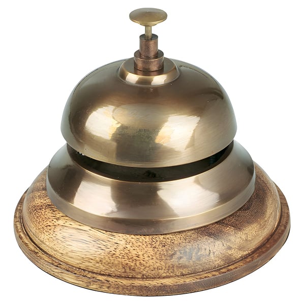 פעמון נחושת מעוצב על בסיס עץ איכותי