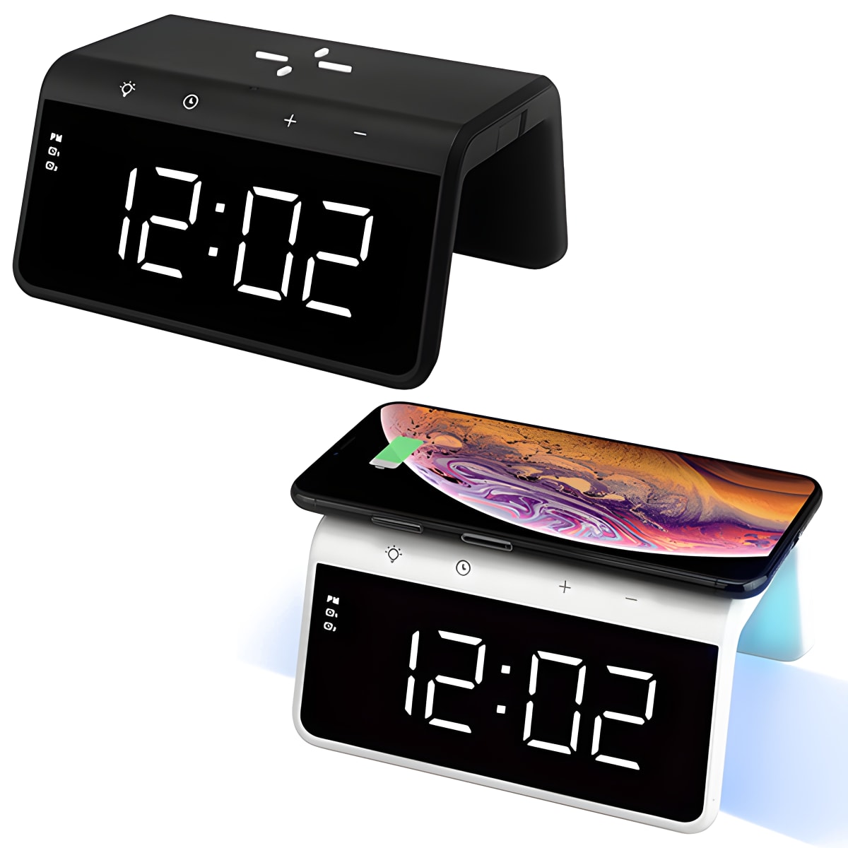 מטען אלחוטי מהיר 15W עם שעון ותאורה לד