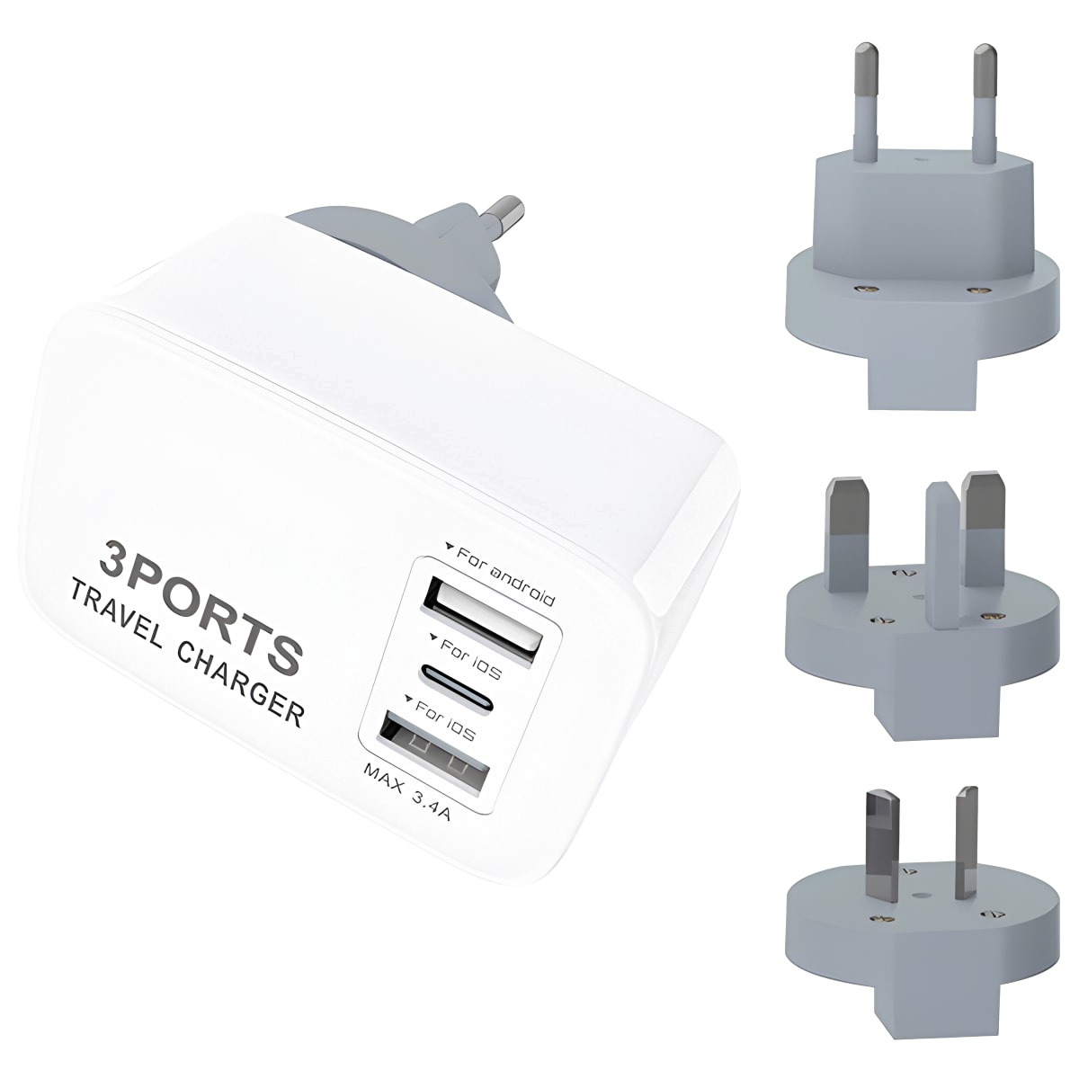 ערכת טעינה בינלאומית עם יציאות USB ו-Type-C מבית Charge-it