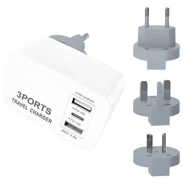 ערכת טעינה בינלאומית עם יציאות USB ו-Type-C מבית Charge-it