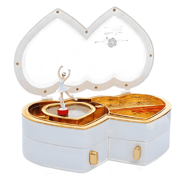 תיבת תכשיטים מוזיקלית בלרינה בעיצוב לב כפול