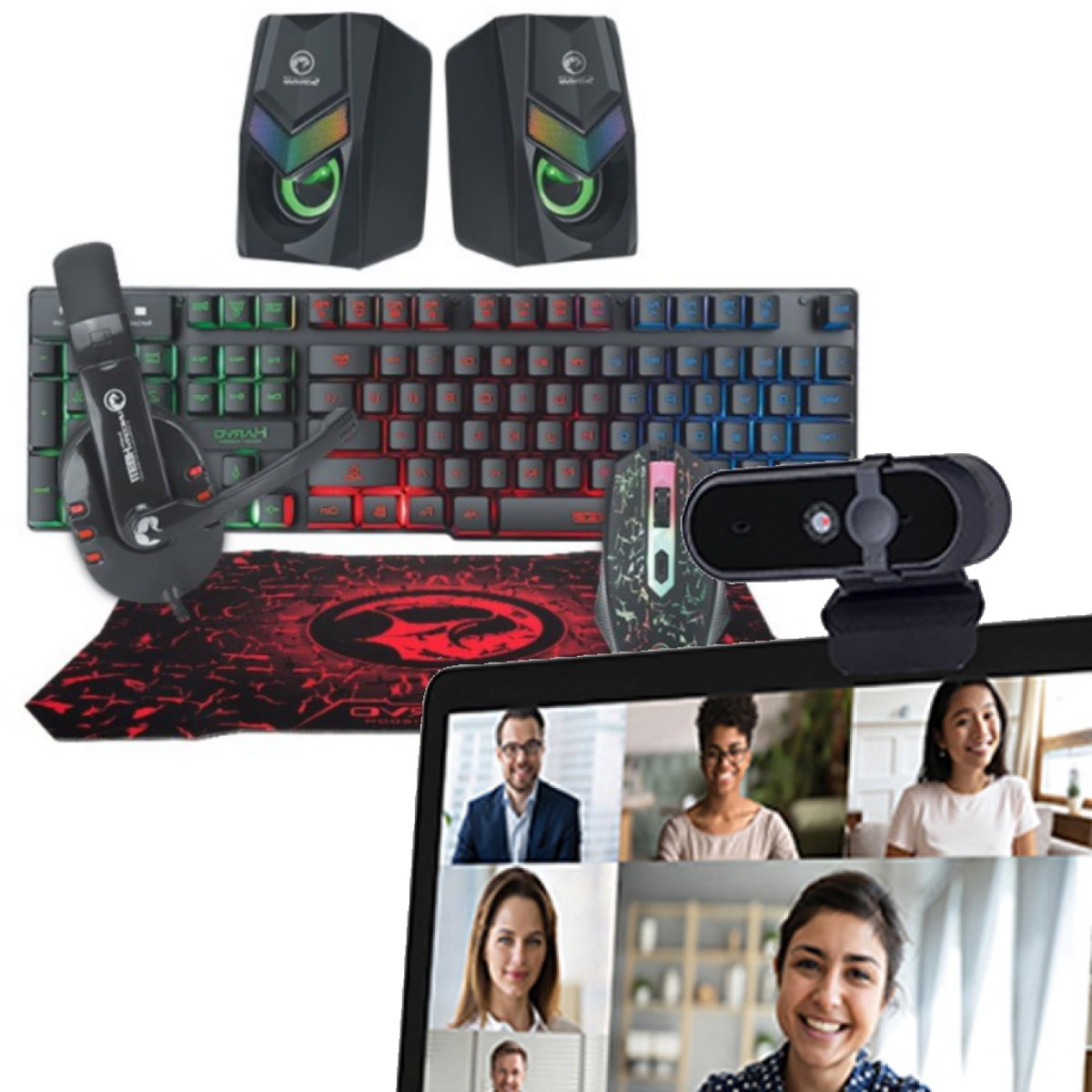 ערכת גיימינג 6 ב-1 עם מצלמת רשת FULL HD ותאורת RGB
