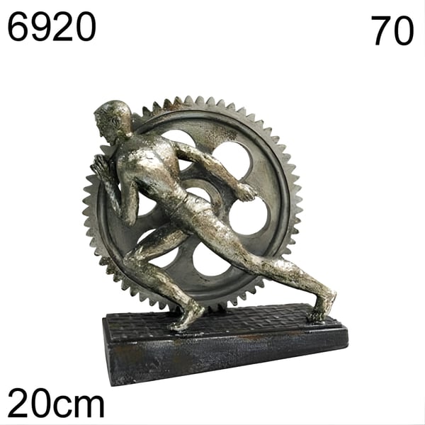 פסל דקורטיבי של איש דוחף גלגל