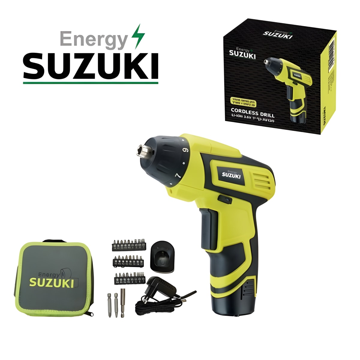מברגה ידנית סוזוקי 3.6V עם 29 אביזרים בתיק SED36