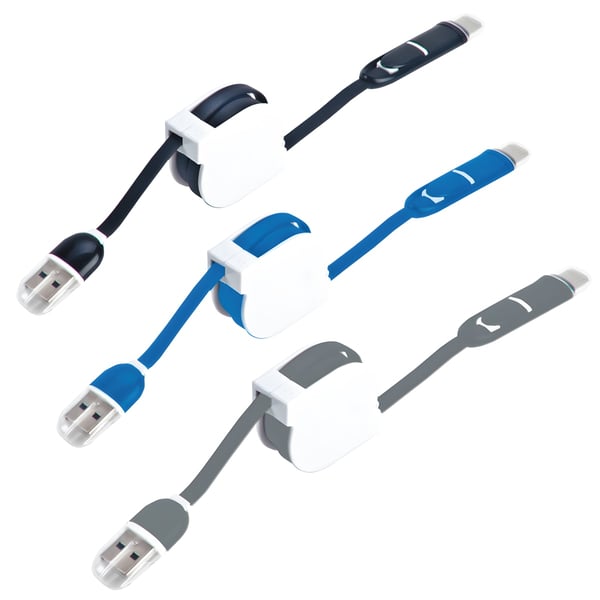 Retractable USB Cable with 3 Adapters - iPhone, Micro, Type-C