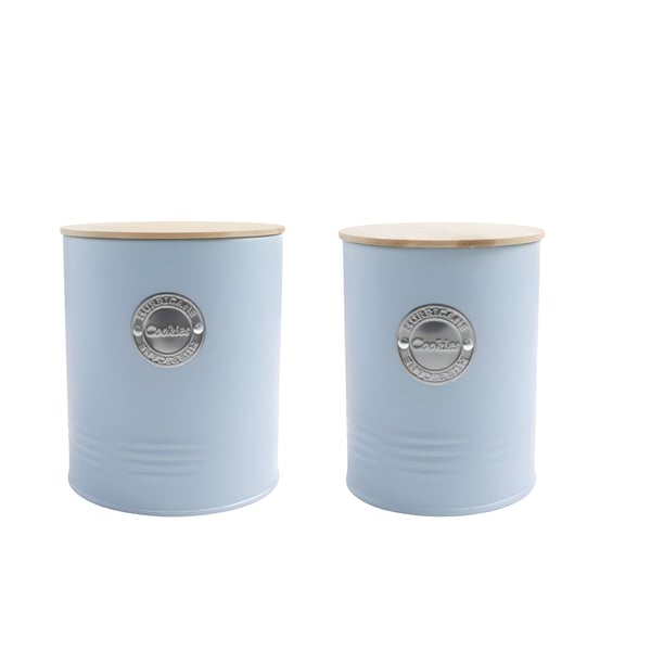 Set of Blue Cookie Tins with Bamboo Lid