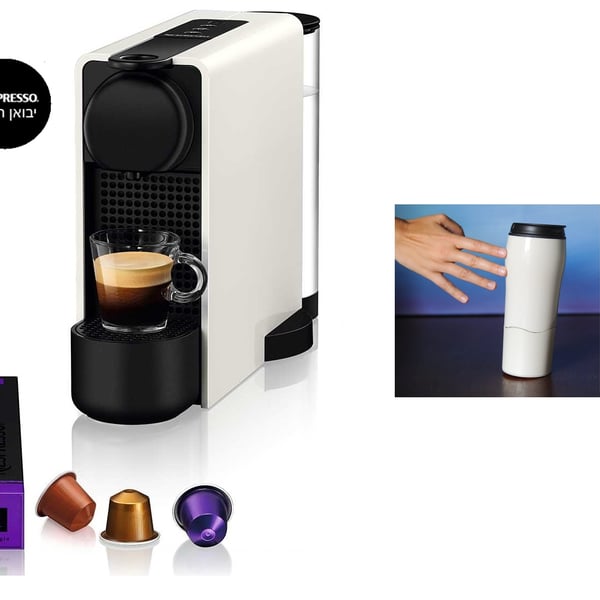 מכונת קפה נספרסו אסנזה מיני עם זוג כוסות טרמיות ייחודיות