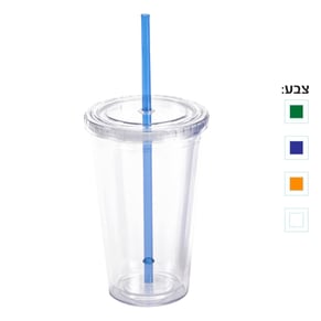 כוס שתייה קרה דופן כפולה עם קשית – 480 מ"ל